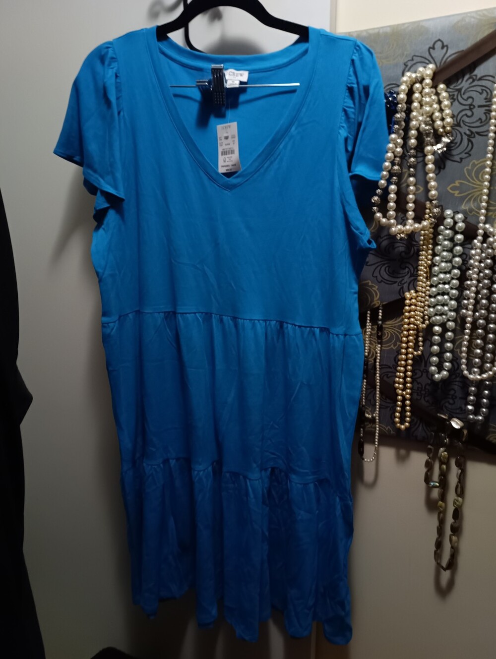 Jcrew NAT Aqua Teal Blue V-Neck Tiered Women's Dress - Size M